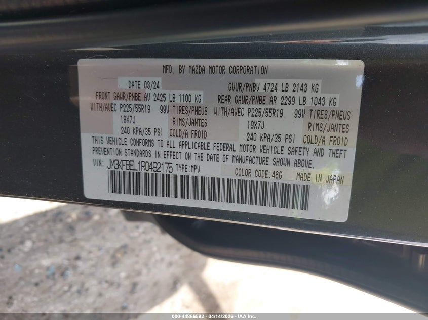 2024 Mazda Cx-5 VIN JM3KFBEL1R0492175 IAAI salvage auction — FRONT END, Wait Title, sold $3,550 on 2026-07-16 (photo 9)