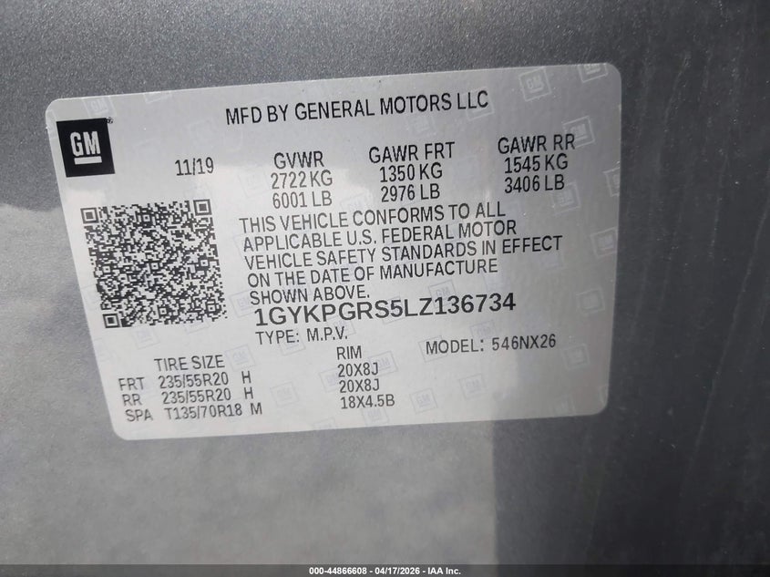 2020 Cadillac Xt6 VIN 1GYKPGRS5LZ136734 IAAI salvage auction — ELECTRICAL, Salvage Title, sold $8,200 on 2026-07-21 (photo 9)
