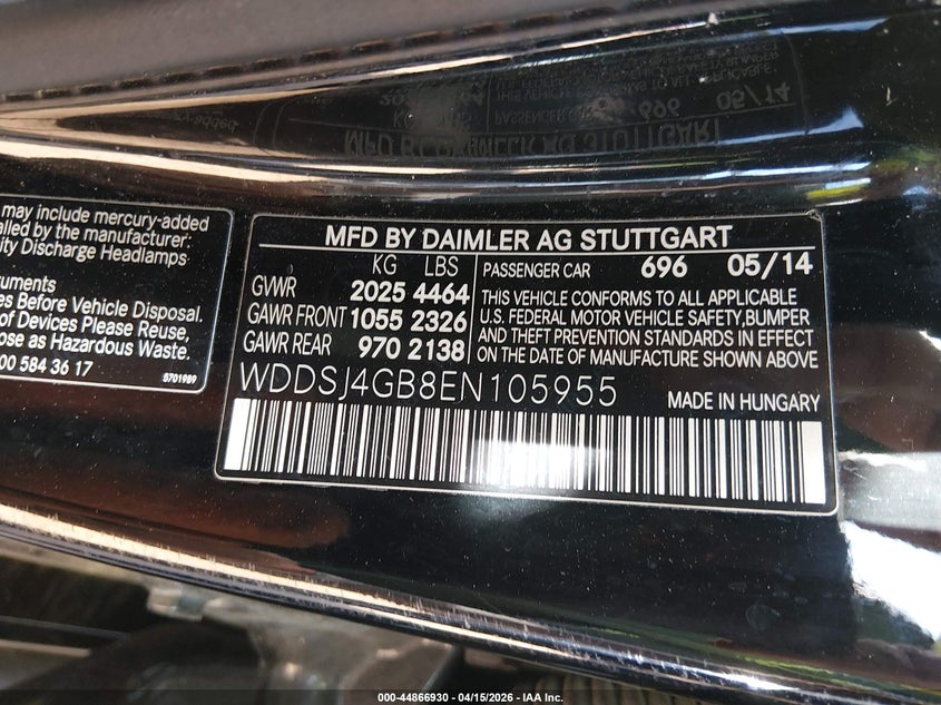 2014 Mercedes-benz Cla-klasse VIN WDDSJ4GB8EN105955 IAAI salvage auction — SIDE, Wait Title, sold $1,350 on 2026-07-20 (photo 9)