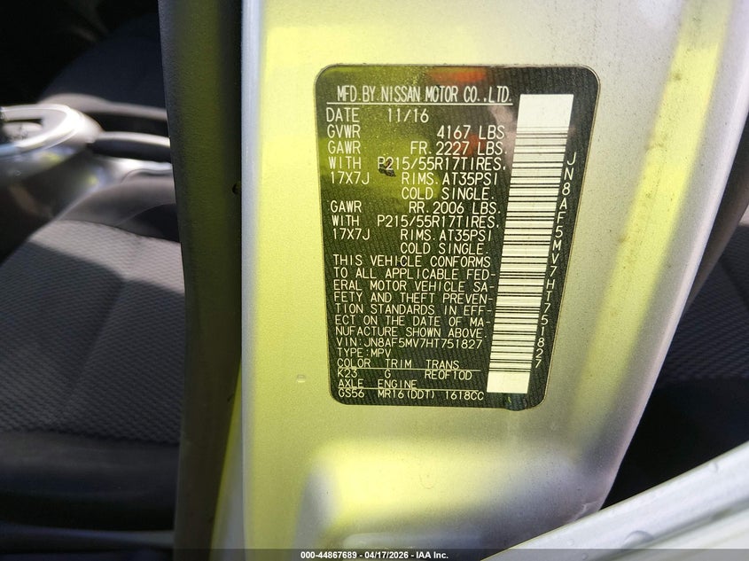 2017 Nissan Juke VIN JN8AF5MV7HT751827 IAAI salvage auction — LEFT SIDE, Wait Title, sold $1,050 on 2026-07-10 (photo 9)