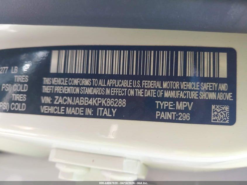 2019 Jeep Renegade VIN ZACNJABB4KPK86288 IAAI salvage auction — LEFT FRONT, Wait Title, sold $425 on 2026-07-07 (photo 9)