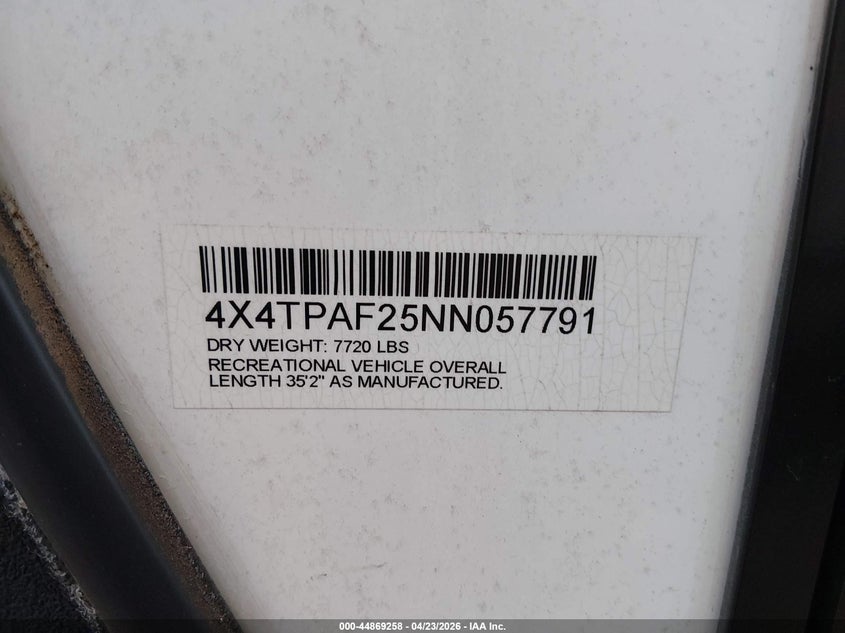 2022 Forest river Other VIN 4X4TPAF25NN057791 IAAI salvage auction — ROOF, Original (Texas), sold $1,550 on 2026-07-29 (photo 9)