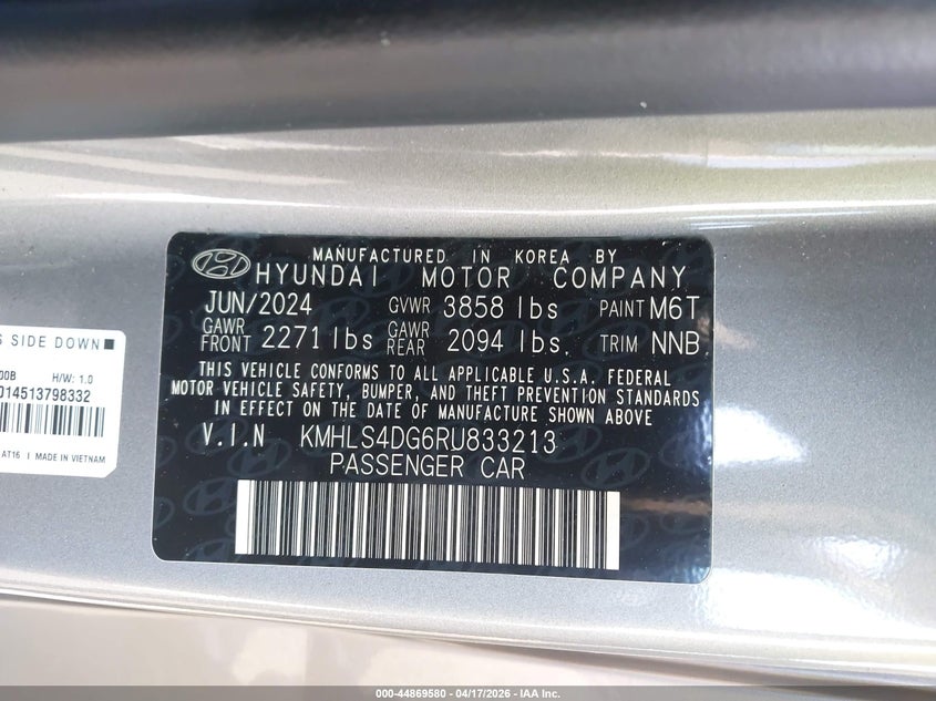 2024 Hyundai Elantra VIN KMHLS4DG6RU833213 IAAI salvage auction — ALL OVER, Salvage Title, sold $25 on 2026-07-24 (photo 9)
