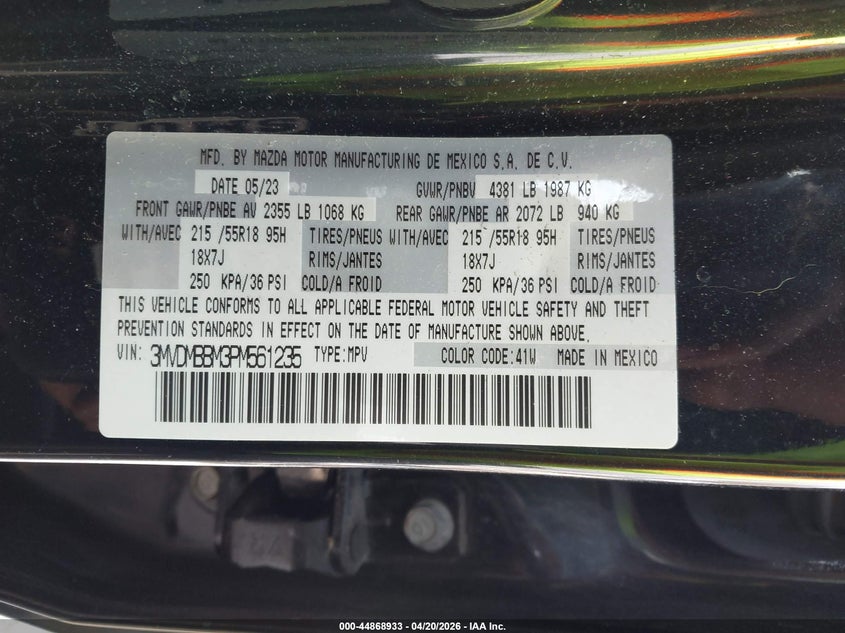 2023 Mazda Cx-30 VIN 3MVDMBBM3PM561235 IAAI salvage auction — ALL OVER, Salvage (Massachusetts), sold $5,850 on 2026-09-10 (photo 9)
