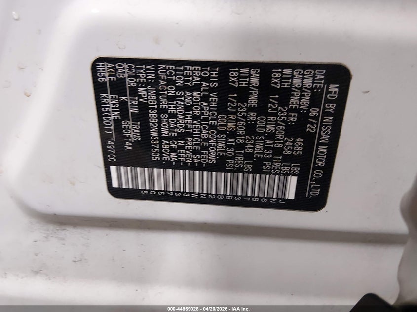 2022 Nissan Rogue VIN JN8BT3BB2NW337505 IAAI salvage auction — FRONT END, Salvage (Iowa), sold $6,475 on 2026-07-14 (photo 9)