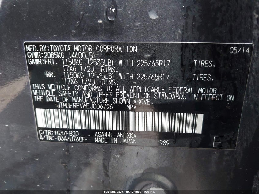 2014 Toyota Rav 4 VIN JTMBFREV6EJ006726 IAAI salvage auction — FRONT END, Salvage (Montana), sold $3,300 on 2026-07-08 (photo 9)