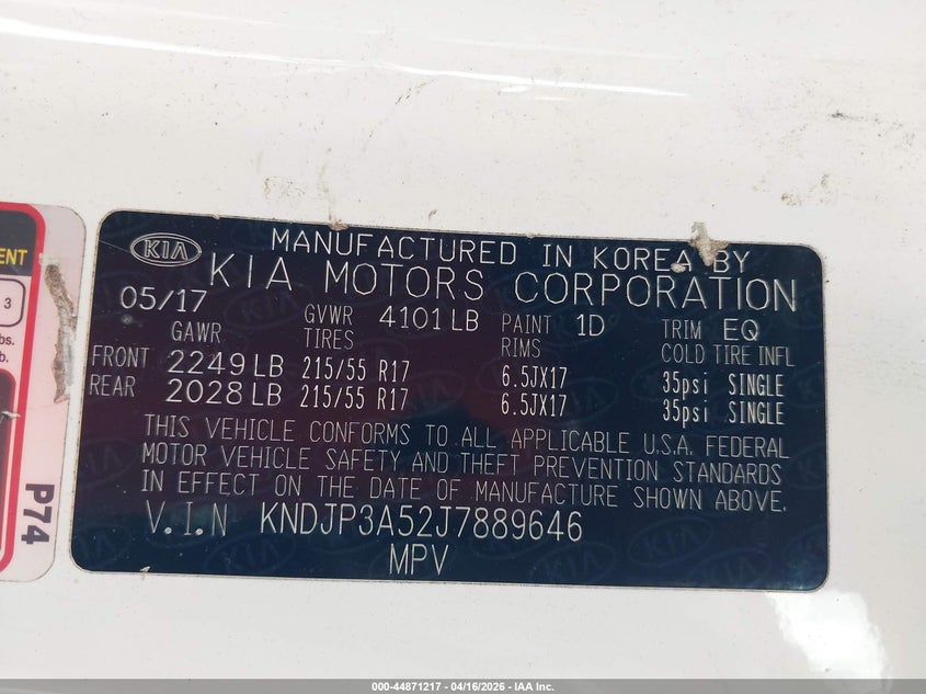 2018 Kia Soul VIN KNDJP3A52J7889646 IAAI salvage auction — LEFT FRONT, Rebuildable (Florida), sold $1,150 on 2026-07-23 (photo 9)