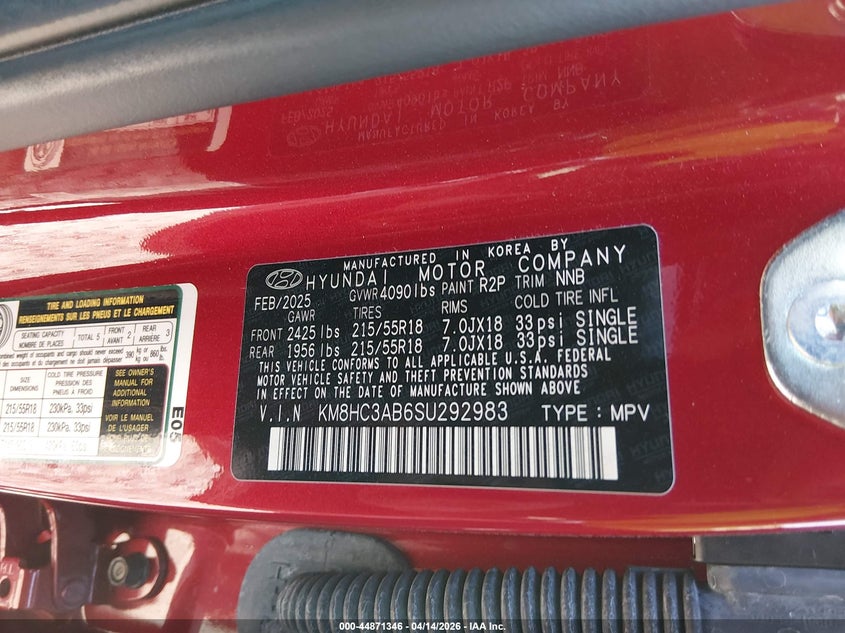 2025 Hyundai Kona VIN KM8HC3AB6SU292983 IAAI salvage auction — FRONT END, Salvage (Georgia), sold $7,800 on 2026-07-31 (photo 9)