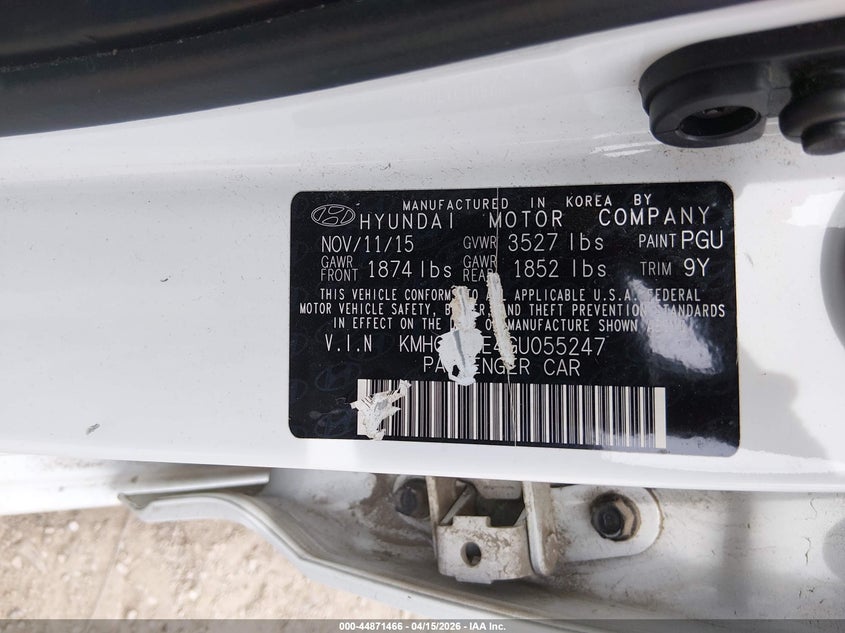 2016 Hyundai Accent VIN KMHCT4AE4GU055247 IAAI salvage auction — FRONT END, Clear (Indiana), sold $1,025 on 2026-07-15 (photo 9)