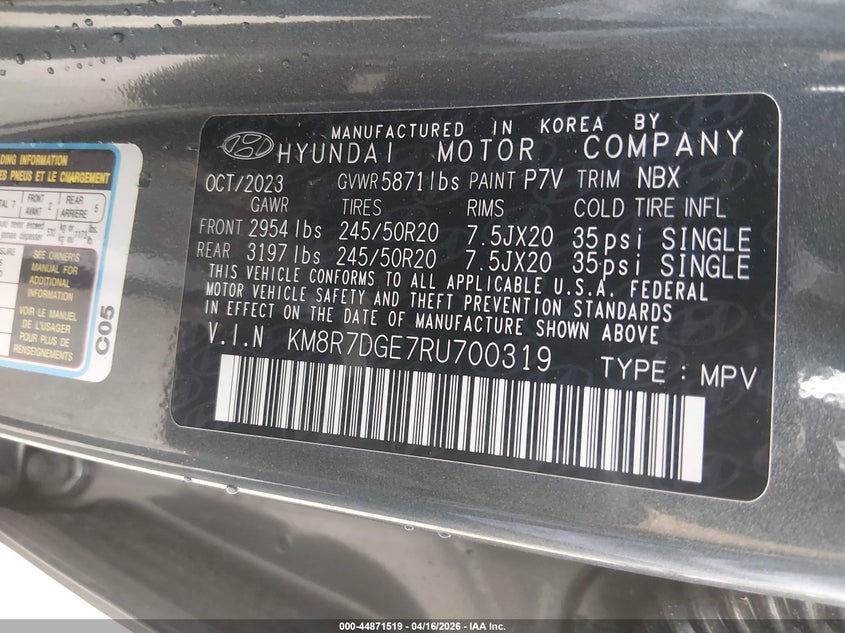 2024 Hyundai Palisade VIN KM8R7DGE7RU700319 IAAI salvage auction — FRONT END, Salvage (New Hampshire), sold $10,000 on 2026-07-29 (photo 9)