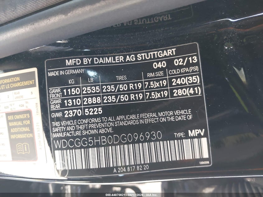 2013 Mercedes-benz Glk-klasse VIN WDCGG5HB0DG096930 IAAI salvage auction — FRONT END, Salvage Title, sold $525 on 2026-07-08 (photo 9)