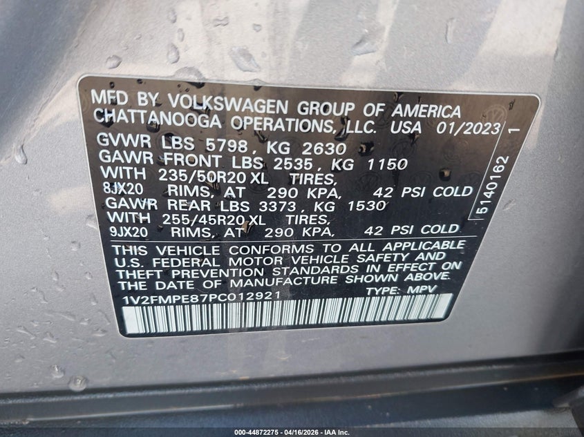 2023 Volkswagen Id.4 VIN 1V2FMPE87PC012921 IAAI salvage auction — FRONT END, Wait Title, sold $11,025 on 2026-07-20 (photo 9)