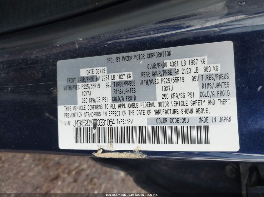 2014 Mazda Cx-5 VIN JM3KE2DY7E0331064 IAAI salvage auction — FRONT END, Wait Title, sold $675 on 2026-07-31 (photo 9)