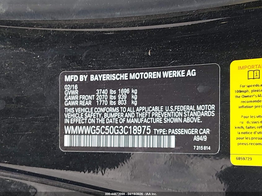 2016 Mini Convertible VIN WMWWG5C50G3C18975 IAAI salvage auction — SIDE, Salvage Title, sold $1,550 on 2026-08-01 (photo 9)