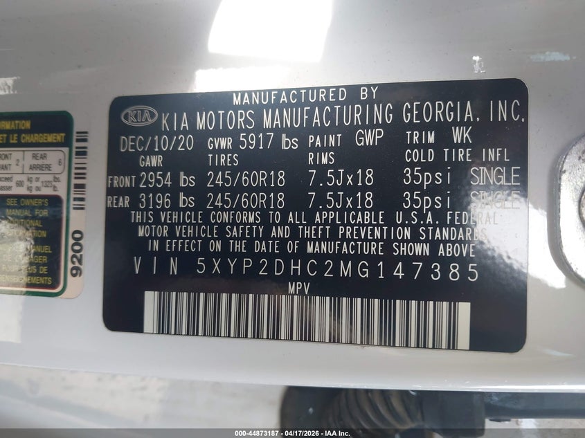 2021 Kia Telluride VIN 5XYP2DHC2MG147385 IAAI salvage auction — REAR END, Clear (Oklahoma), sold $9,200 on 2026-07-15 (photo 9)