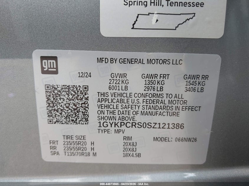 2025 Cadillac Xt6 VIN 1GYKPCRS0SZ121386 IAAI salvage auction — FRONT END, Salvage Title, sold $12,100 on 2026-07-22 (photo 9)