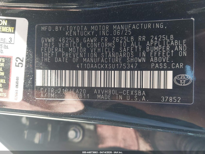 2025 Toyota Camry VIN 4T1DAACKXSU175347 IAAI salvage auction — SIDE, Wait Title, sold $12,000 on 2026-08-01 (photo 9)