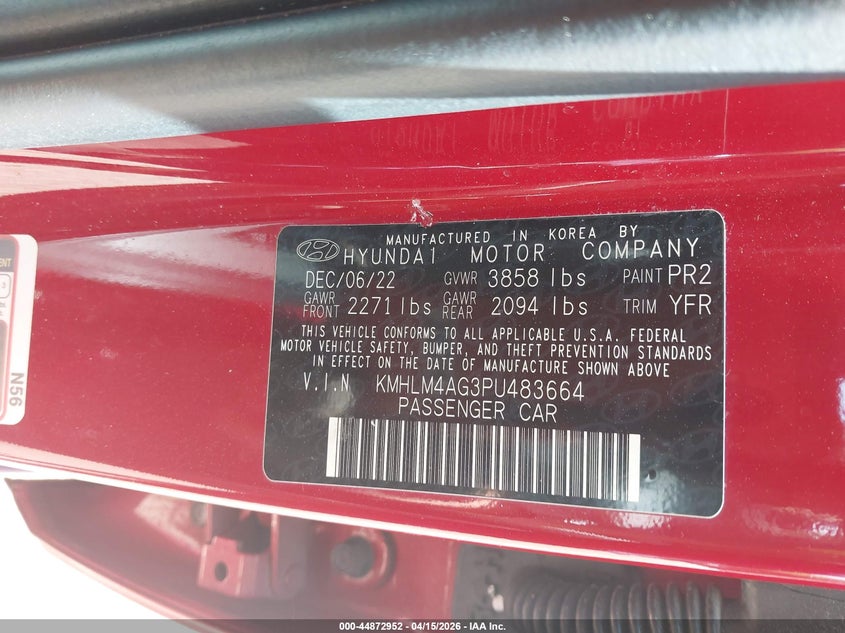 2023 Hyundai Elantra VIN KMHLM4AG3PU483664 IAAI salvage auction — REAR END, Wait Title, sold $4,450 on 2026-07-15 (photo 9)