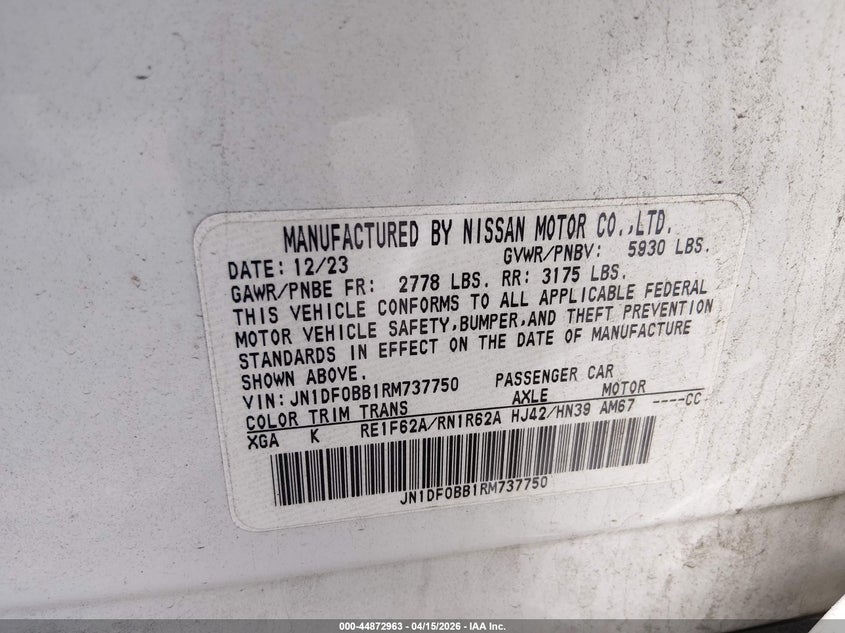 2024 Nissan VIN JN1DF0BB1RM737750 IAAI salvage auction — LEFT SIDE, Wait Title, sold $12,500 on 2026-07-30 (photo 9)