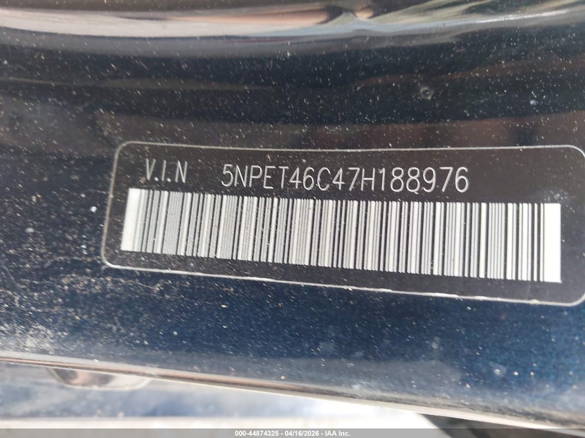 2007 Hyundai Sonata VIN 5NPET46C47H188976 IAAI salvage auction — UNKNOWN, Salvage (Kentucky), sold $225 on 2026-07-15 (photo 9)