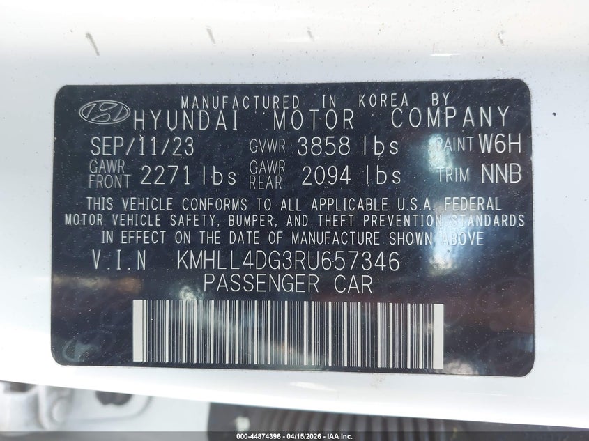 2024 Hyundai Elantra VIN KMHLL4DG3RU657346 IAAI salvage auction — FRONT END, Wait Title, sold $3,800 on 2026-07-23 (photo 9)