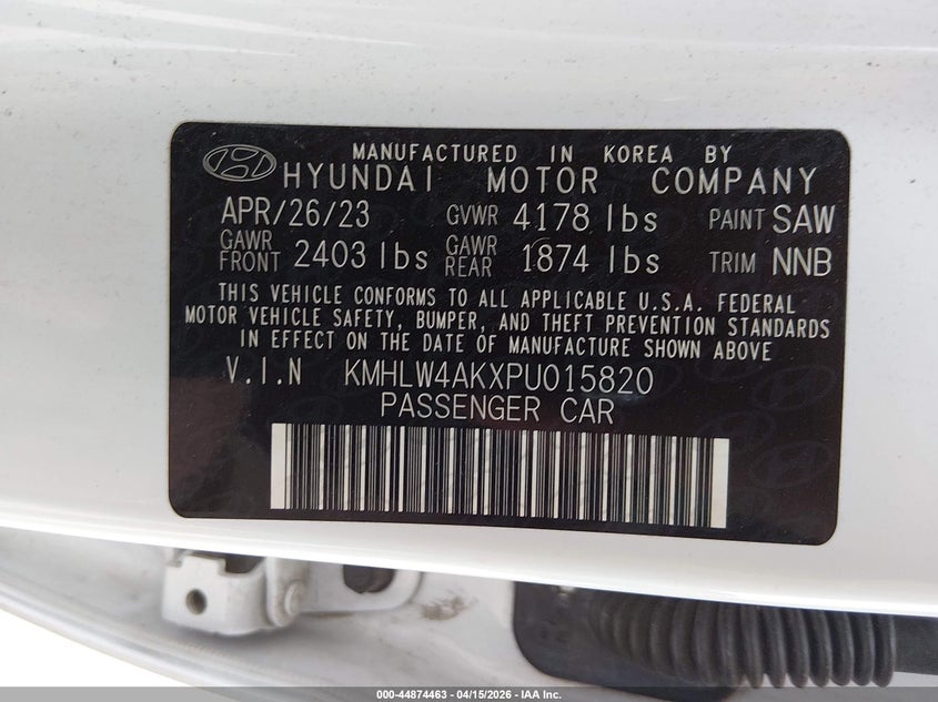 2023 Hyundai Elantra n VIN KMHLW4AKXPU015820 IAAI salvage auction — FRONT END, Salvage (Illinois), sold $5,950 on 2026-07-21 (photo 9)