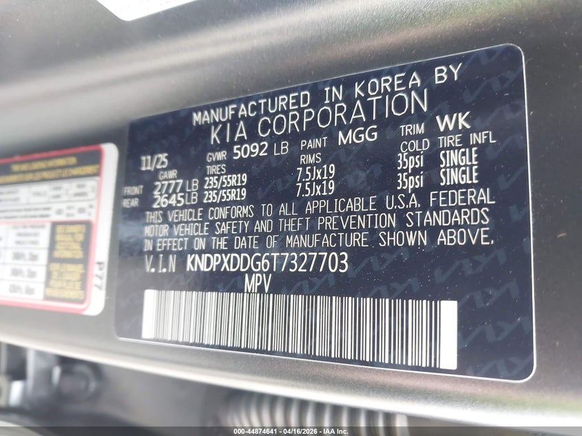 2026 Kia Sportage VIN KNDPXDDG6T7327703 IAAI salvage auction — REAR END, Salvage Title, sold $14,800 on 2026-07-30 (photo 9)