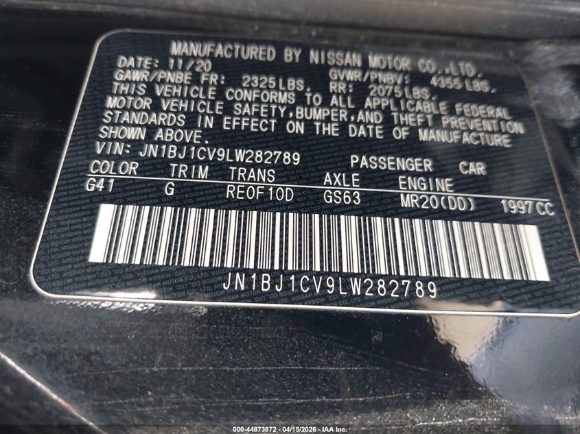 2020 Nissan Rogue VIN JN1BJ1CV9LW282789 IAAI salvage auction — RIGHT SIDE, Salvage Title, sold $3,350 on 2026-07-20 (photo 9)