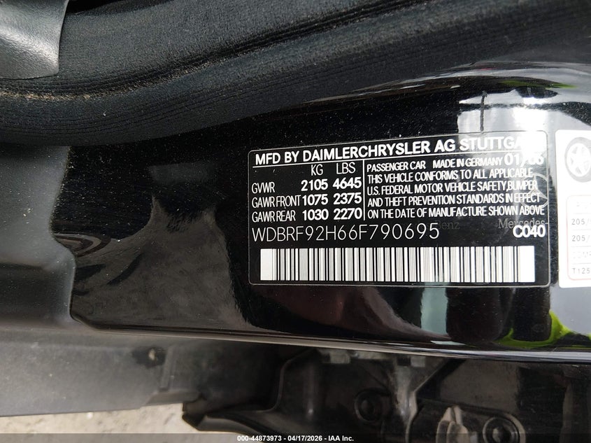 2006 Mercedes-benz C-klasse VIN WDBRF92H66F790695 IAAI salvage auction — NORMAL WEAR, Clear (Michigan), sold $325 on 2026-07-13 (photo 9)