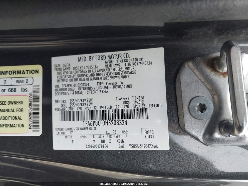 2017 Ford Mustang VIN 1FA6P8CF0H5208324 IAAI salvage auction — FRONT END, Clear (Oklahoma), sold $7,900 on 2026-07-31 (photo 9)