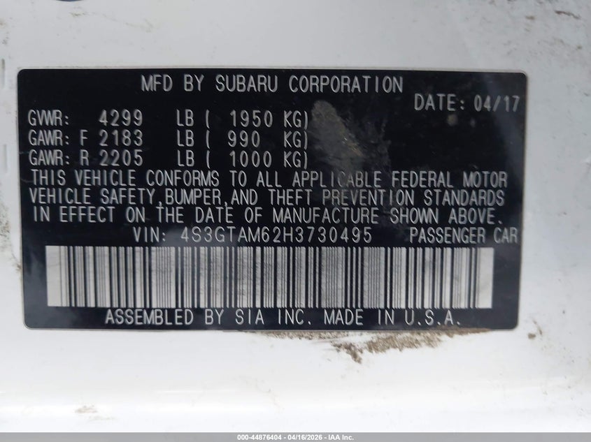 2017 Subaru Impreza VIN 4S3GTAM62H3730495 IAAI salvage auction — FRONT END, Wait Title, sold $925 on 2026-07-09 (photo 9)
