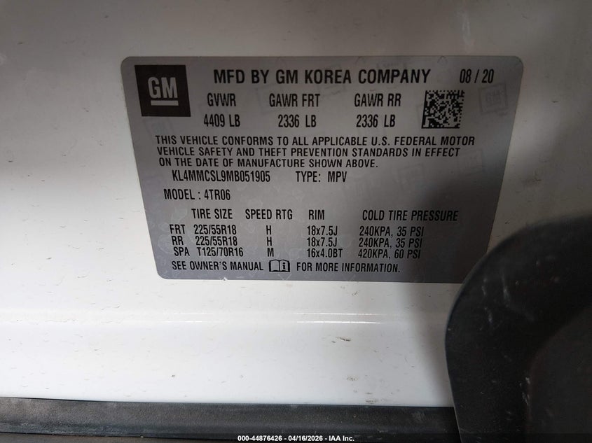 2021 Buick Encore gx VIN KL4MMCSL9MB051905 IAAI salvage auction — FRONT & REAR, Clear (Indiana), sold $2,150 on 2026-07-14 (photo 9)