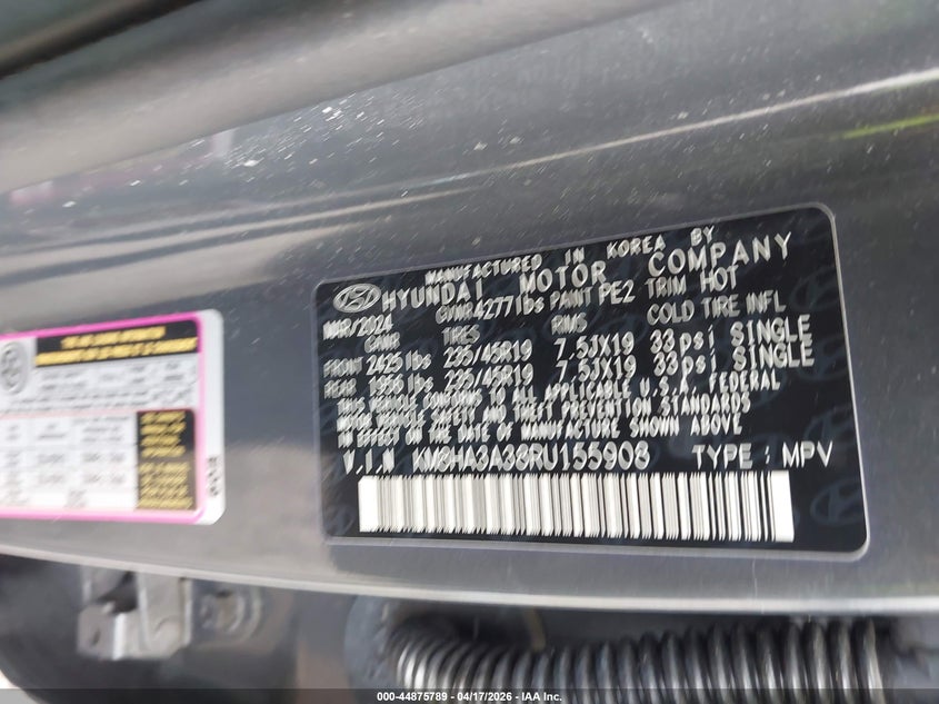 2024 Hyundai Kona VIN KM8HA3A38RU155908 IAAI salvage auction — FRONT END, Original (Texas), sold $5,200 on 2026-07-22 (photo 9)