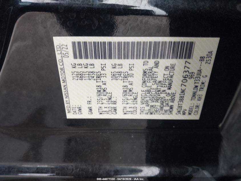 2022 Nissan Rogue VIN 5N1BT3BB1NC706377 IAAI salvage auction — REAR END, Clear Claim Paid (Wisconsin), sold $8,000 on 2026-07-31 (photo 9)