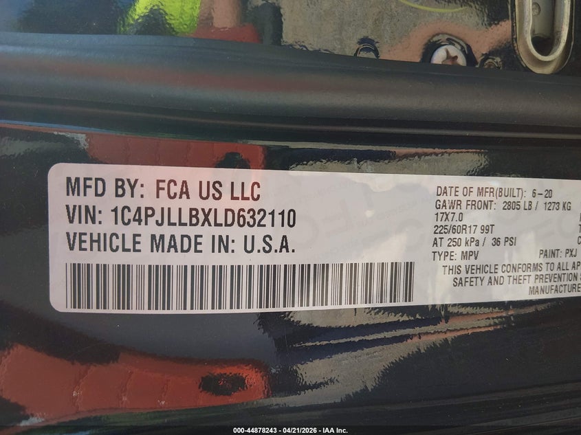 2020 Jeep Cherokee VIN 1C4PJLLBXLD632110 IAAI salvage auction — FRONT & REAR, Salvage Title, sold $2,350 on 2026-07-23 (photo 9)