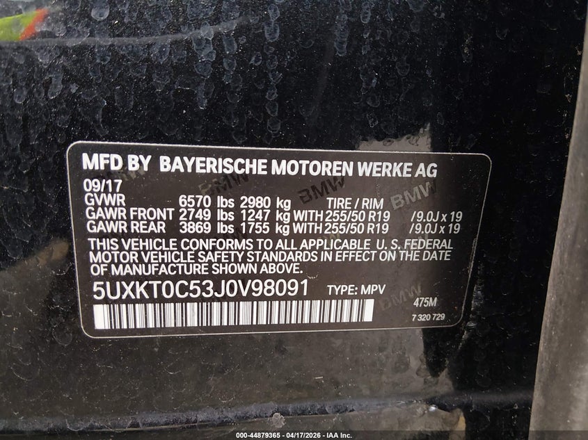 2018 BMW X5 VIN 5UXKT0C53J0V98091 IAAI salvage auction — SIDE, Salvage (Colorado), sold $7,300 on 2026-07-07 (photo 9)