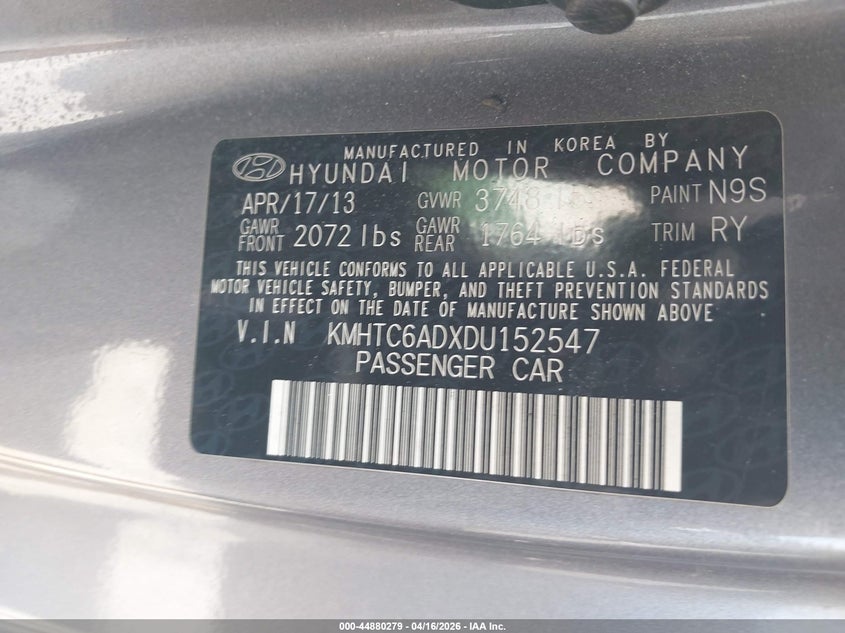 2013 Hyundai Veloster VIN KMHTC6ADXDU152547 IAAI salvage auction — FRONT END, Salvage Title, sold $400 on 2026-07-08 (photo 9)
