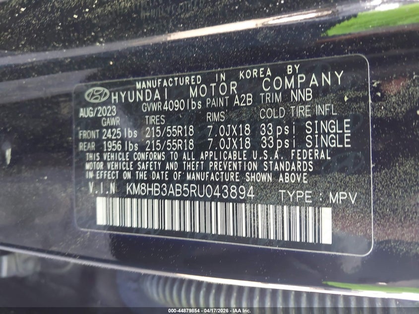 2024 Hyundai Kona VIN KM8HB3AB5RU043894 IAAI salvage auction — FRONT END, Salvage Title, sold $3,750 on 2026-07-22 (photo 9)
