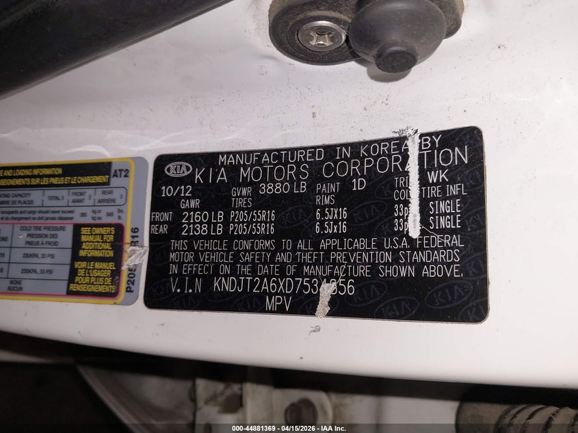 2013 Kia Soul VIN KNDJT2A6XD7534856 IAAI salvage auction — FRONT END, Salvage (Oregon), sold $125 on 2026-07-09 (photo 9)