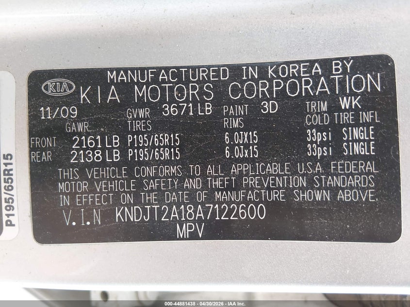 2010 Kia Soul VIN KNDJT2A18A7122600 IAAI salvage auction — REAR END, Salvage (Colorado), sold $325 on 2026-07-07 (photo 9)