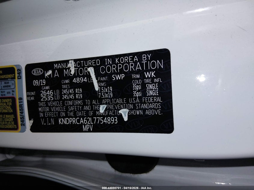 2020 Kia Sportage VIN KNDPRCA62L7754893 IAAI salvage auction — LEFT SIDE, Salvage (Oregon), sold $4,550 on 2026-07-30 (photo 9)