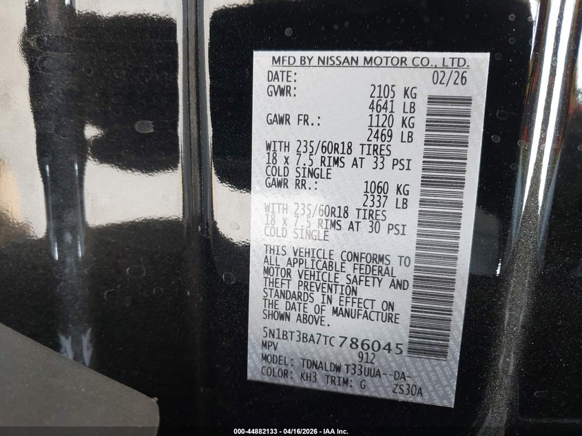 2026 Nissan Rogue VIN 5N1BT3BA7TC786045 IAAI salvage auction — FRONT END, Wait Title, sold $5,300 on 2026-07-19 (photo 9)