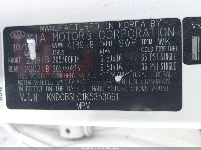 2019 Kia Niro VIN KNDCB3LC1K5353061 IAAI salvage auction — REAR END, Salvage Title, sold $2,650 on 2026-07-15 (photo 9)