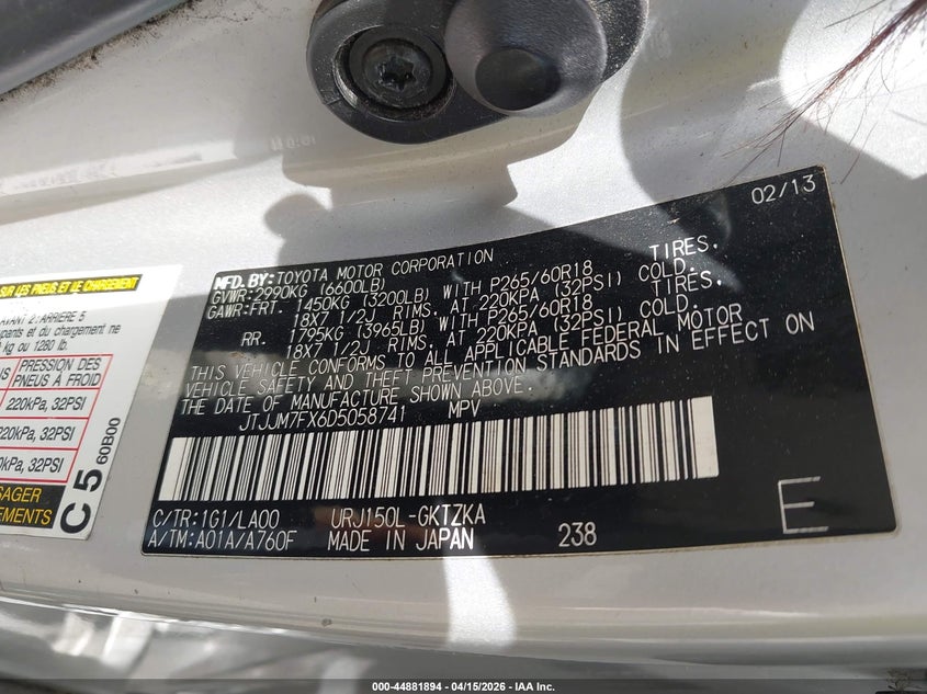 2013 Lexus Gx VIN JTJJM7FX6D5058741 IAAI salvage auction — FRONT END, Wait Title, sold $7,700 on 2026-07-19 (photo 9)
