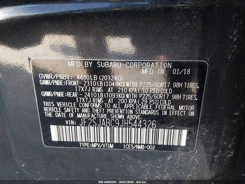 2018 Subaru Forester VIN JF2SJABC9JH544326 IAAI salvage auction — LEFT SIDE, Salvage (Idaho), sold $1,050 on 2026-07-29 (photo 9)