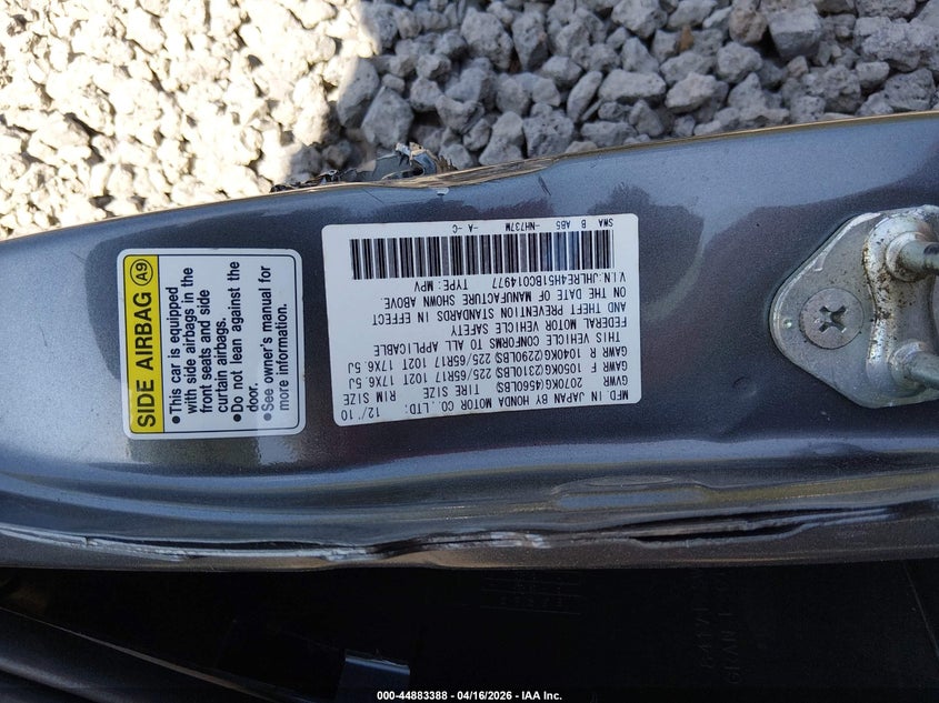 2011 Honda Cr-v VIN JHLRE4H51BC014977 IAAI salvage auction — FRONT END, Salvage (South Carolina), sold $700 on 2026-07-14 (photo 9)
