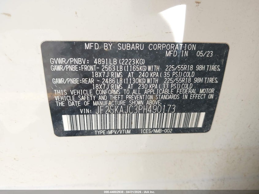 2023 Subaru Forester VIN JF2SKAJC3PH490173 IAAI salvage auction — RIGHT FRONT, Salvage Title, sold $2,825 on 2026-07-06 (photo 9)