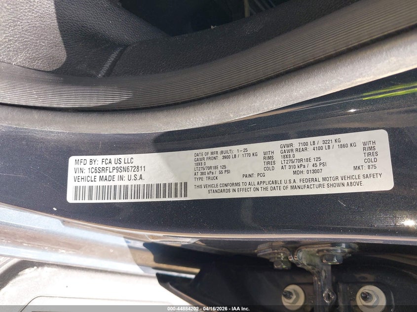 2025 Ram 1500 VIN 1C6SRFLP9SN672811 IAAI salvage auction — UNKNOWN, Wait Title, sold $33,500 on 2026-07-09 (photo 9)