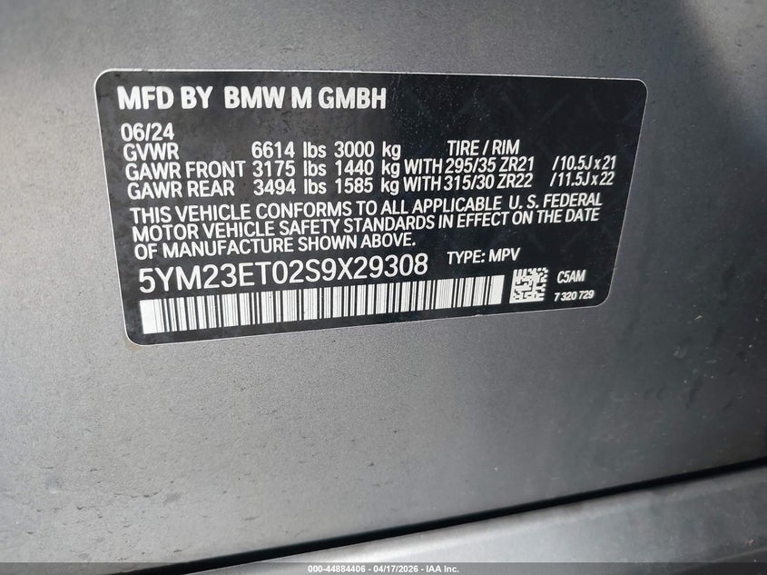 2025 BMW X6 m VIN 5YM23ET02S9X29308 IAAI salvage auction — THEFT, Salvage Title, sold $65,700 on 2026-08-13 (photo 9)