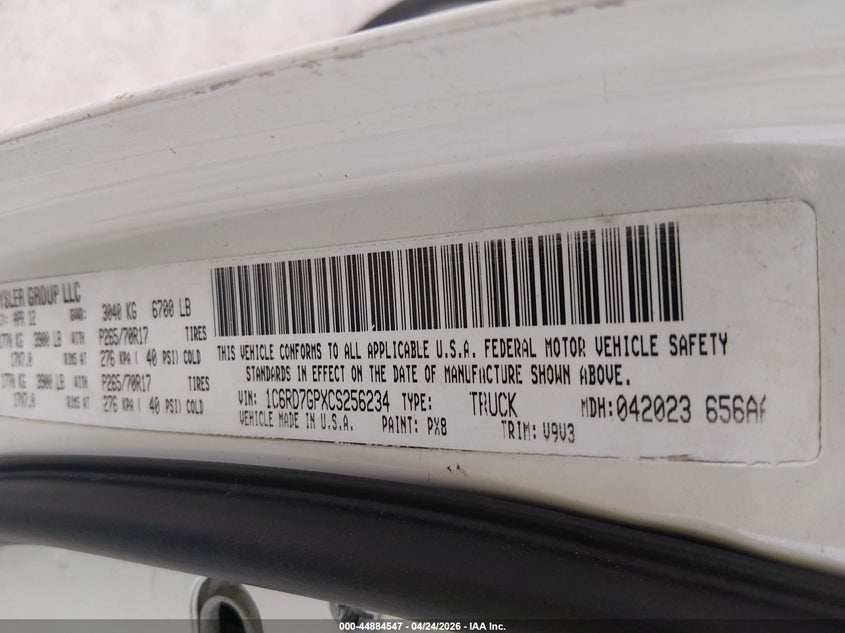 2016 Ram 1500 VIN 1C6RR7NT4GS301630 IAAI salvage auction — REPOSSESSION, Salvage Title, sold $3,900 on 2026-07-20 (photo 9)